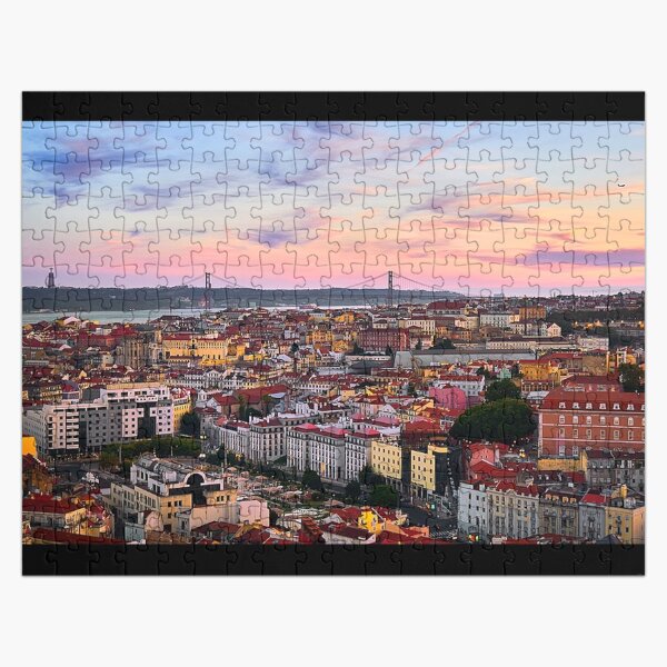 Item preview, Lisbon beautiful skyline at sunset photo with red rooftops designed and sold by MindChirp.