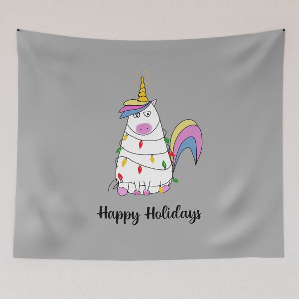 Item preview, Grumpy Unicorn Tree lights Happy Holidays  designed and sold by creativepod.