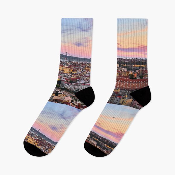 Item preview, Lisbon beautiful skyline at sunset photo with red rooftops designed and sold by MindChirp.