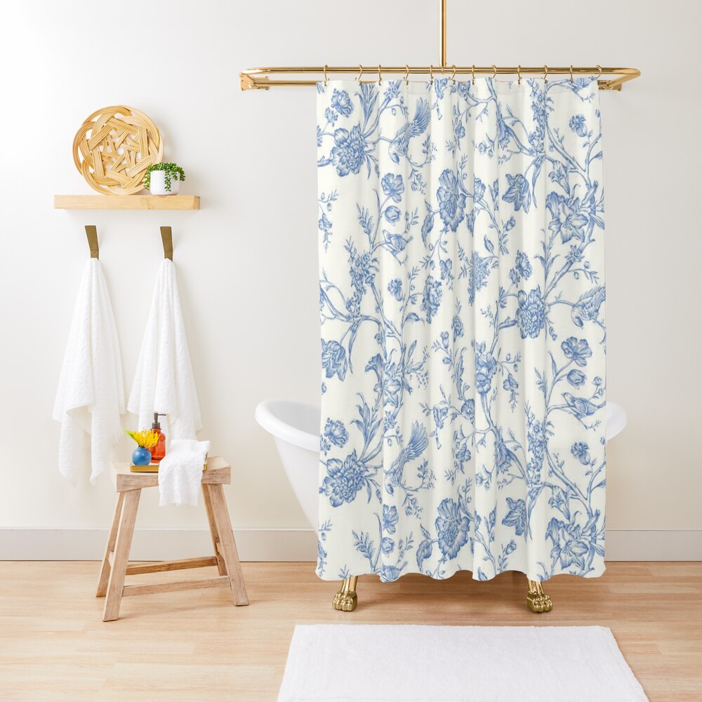 "Blue Bird Toile" Shower Curtain for Sale by keepmefloating Redbubble