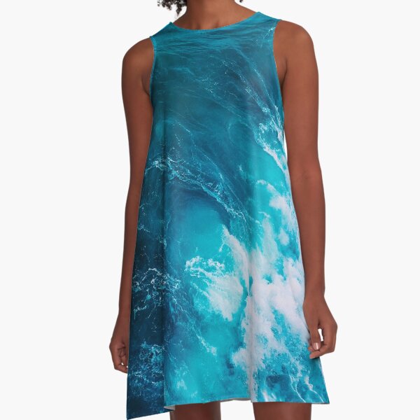 Blue Ocean Waves A-Line Dress