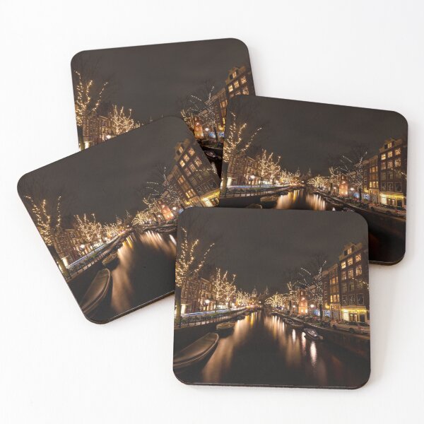 Item preview, Amsterdam city and canals on a winter evening designed and sold by Flottmynd.