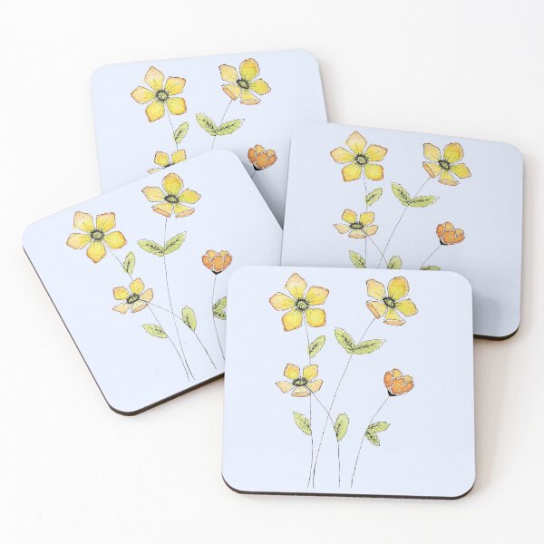 Aperçu de l'œuvre Buttercup Yellow Cute Flowers - fait à la main avec des aquarelles créée et vendue par ilyselenaxoxo.