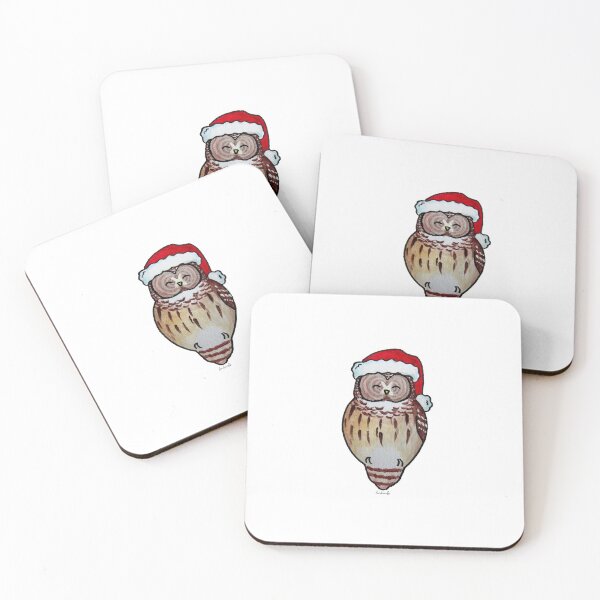 Item preview, Cute Barred Owl with Santa Hat - Winter Holiday Christmas Owl Bird Cartoon - Hand-drawn Acrylic Painting designed and sold by linbirds.