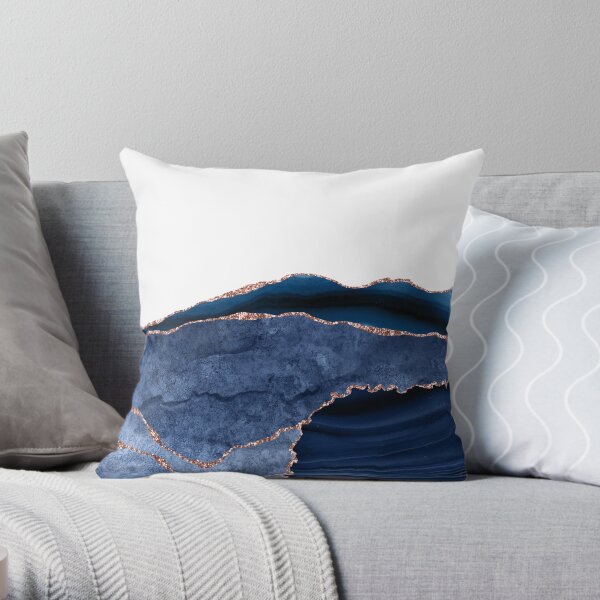 Navy and Rose Gold Agate Borders Throw Pillow