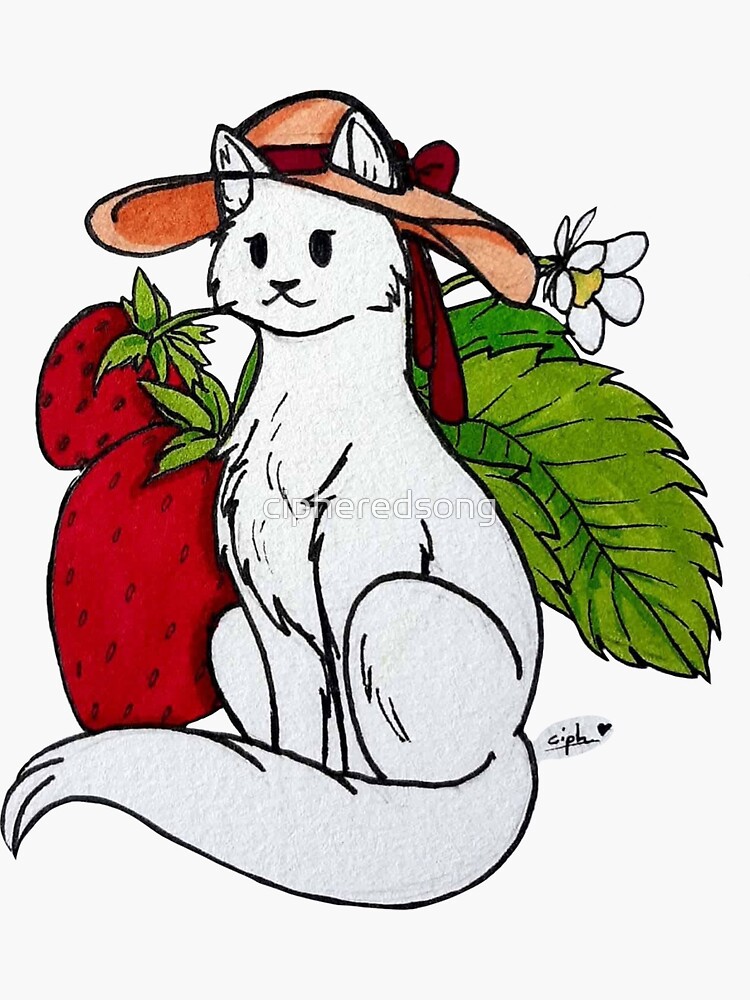 "strawberry cat" Sticker by cipheredsong Redbubble