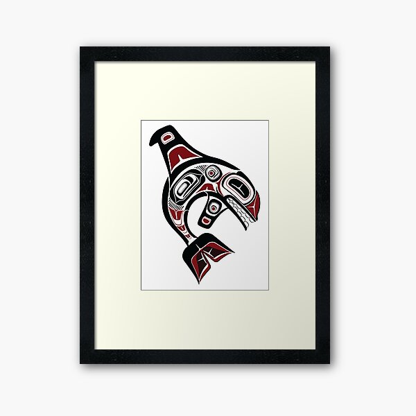 Aperçu de l'œuvre Orque du nord-ouest du Pacifique, amérindien, Salish, dessin au trait, épaulard, poisson noir créée et vendue par cascadiadesigns.