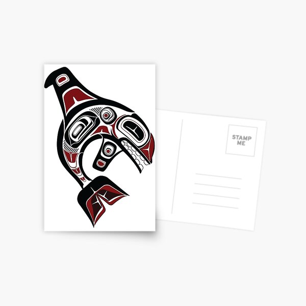 Aperçu de l'œuvre Orque du nord-ouest du Pacifique, amérindien, Salish, dessin au trait, épaulard, poisson noir créée et vendue par cascadiadesigns.