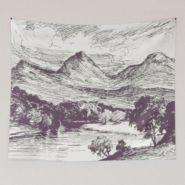 Item preview, The Eildon Hills from the River Tweed | Illustration by Owen Bowen 1896 designed and sold by yourscotborders.