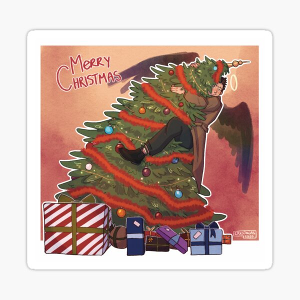 Castiel Christmas (wings rainbow) Sticker
