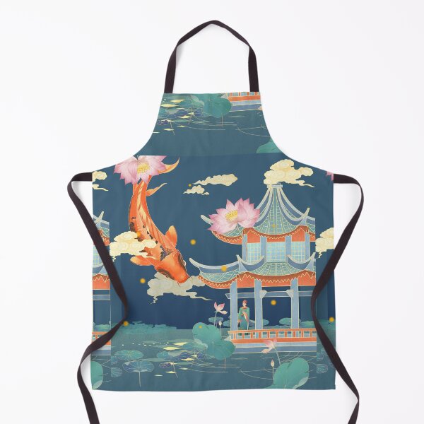 Item preview, Pink Lotus Flower and Koi Fish Pond Temple in Summer Fantasy Oriental Painting designed and sold by Wangfu-tees.