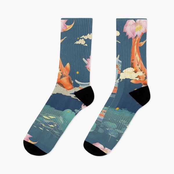 Item preview, Pink Lotus Flower and Koi Fish Pond Temple in Summer Fantasy Oriental Painting designed and sold by Wangfu-tees.