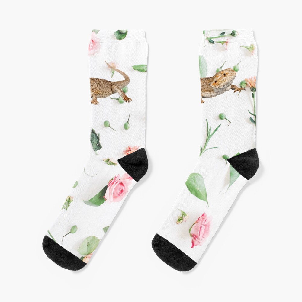 Bearded Dragon On A Carnation Background Socks