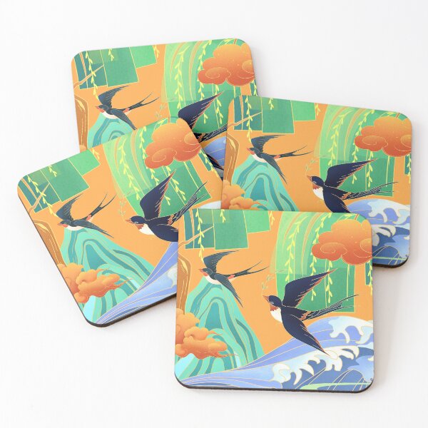 Item preview, Swallow Birds and Nature Botanical Landscape Oriental Painting designed and sold by Wangfu-tees.