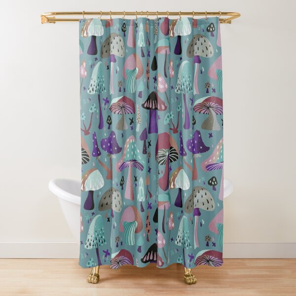 Mushroom Plant Shower Curtain Jungle Red Mushroom and Green Leaf on Beige  Background Shower Curtain for Bathroom Nature Leaf Bathroom Shower Curtain