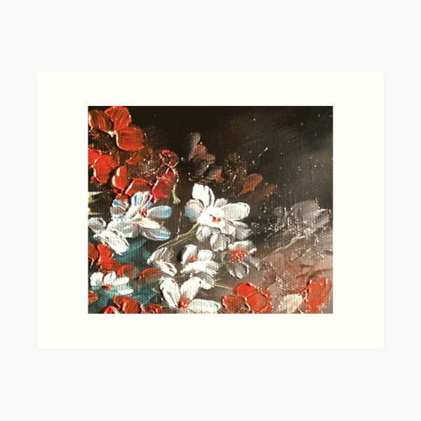 Abstract Red and White Flower Floral Bouquet Oil Painting Design Art Print