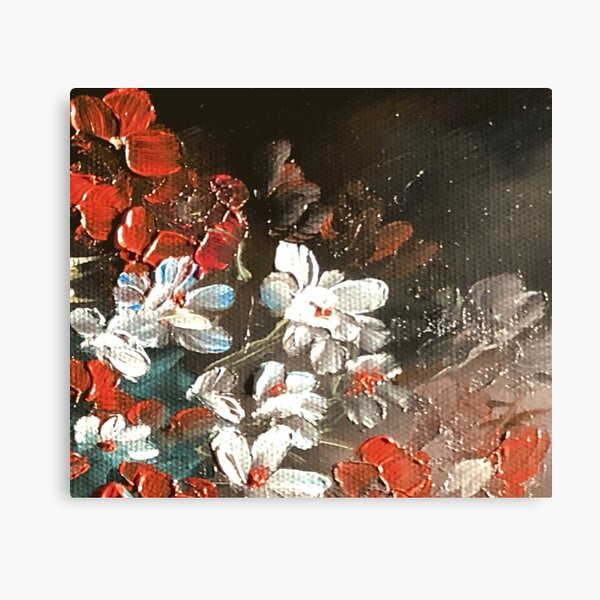 Abstract Red and White Flower Floral Bouquet Oil Painting Design Canvas Print