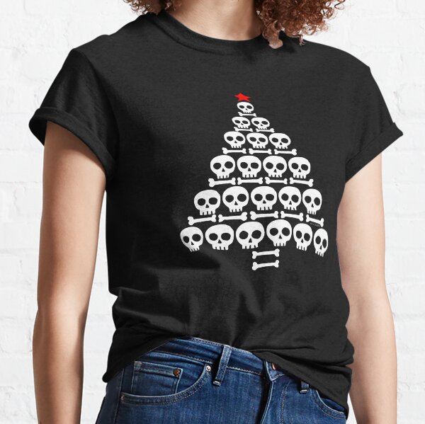 White Skull and Bones Christmas Tree Classic T-Shirt