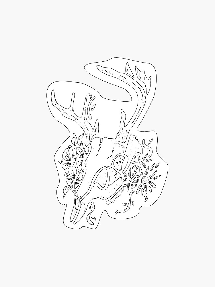 "Black and White Deer Skull Sticker" Sticker by Elfvamp Redbubble