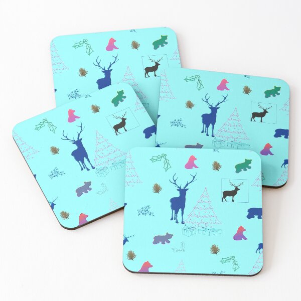 Item preview, Christmas bears and deers in a neon star colored pattern designed and sold by ncNatureVisions.