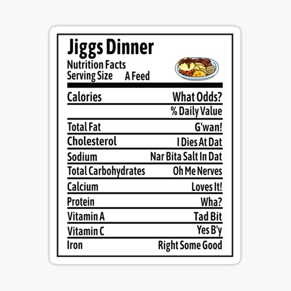 Jiggs Dinner Nutrition Facts Sticker