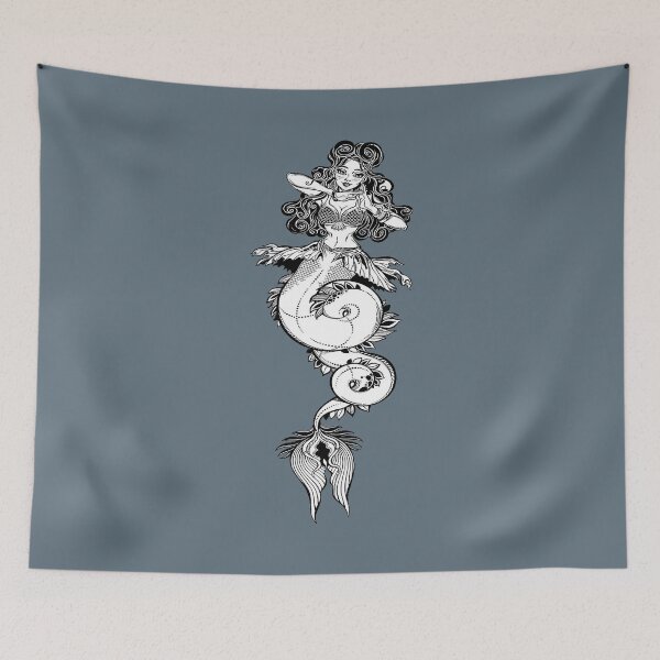 Item preview, Beautiful mermaid girl with long fish tail and vintage style hair designed and sold by ExocetMerch.