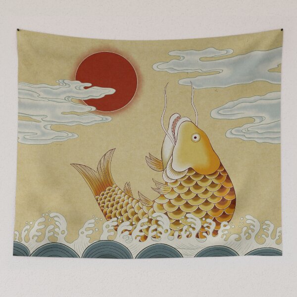 Item preview, Sun, Sea and Jumping carp Type A: Minhwa-Korean traditional/folk art designed and sold by minsillust.