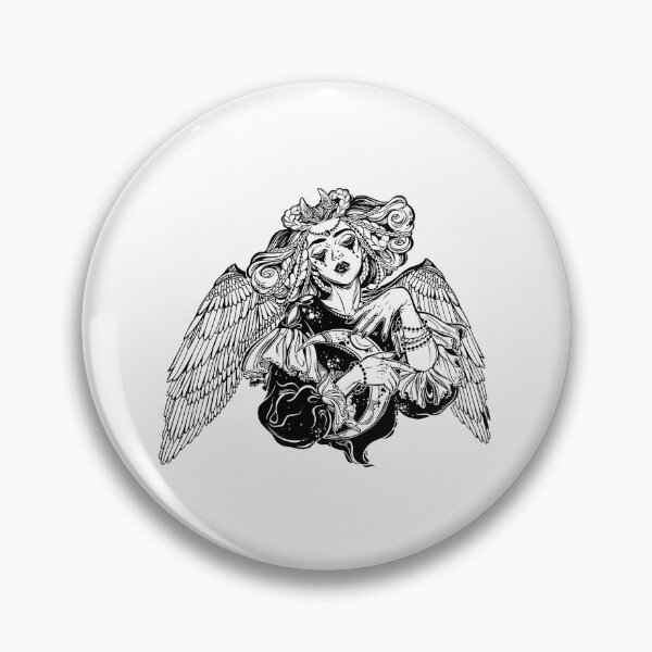 Item preview, Beautiful pagan magic winged and horned goddess Lilith with crescent in her hands designed and sold by ExocetMerch.