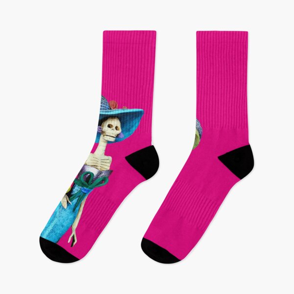 Item preview, Green and Blue Catrinas on hot pink background designed and sold by Rivercoatl.