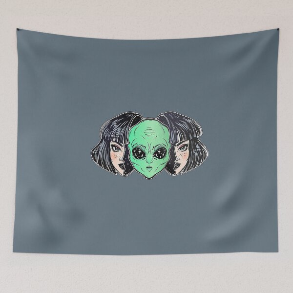 Item preview, Colorful vibrant portrait of an alien from outer space face in disguise as human girl designed and sold by ExocetMerch.