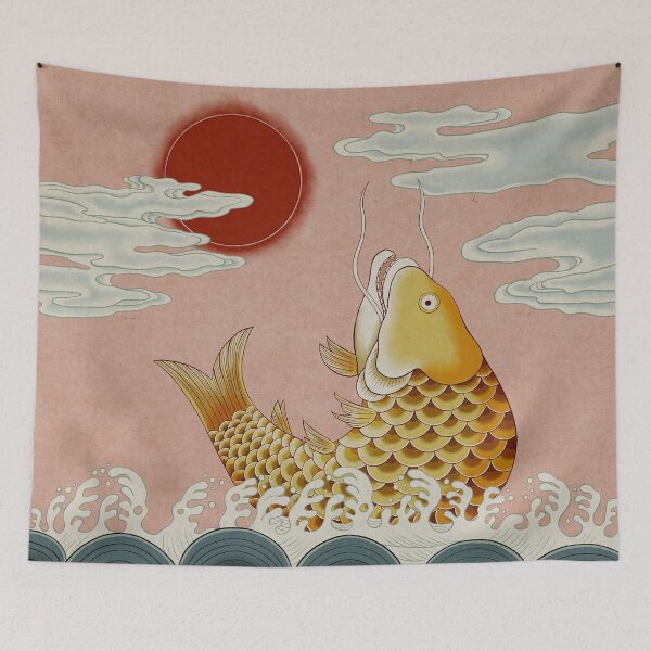 Item preview, Sun, Sea and Jumping carp Type C: Minhwa-Korean traditional/folk art designed and sold by minsillust.