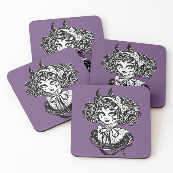 Item preview, Gothic Victorian demonic girl head portrait with imp horns and curly hair and strange eyes designed and sold by ExocetMerch.