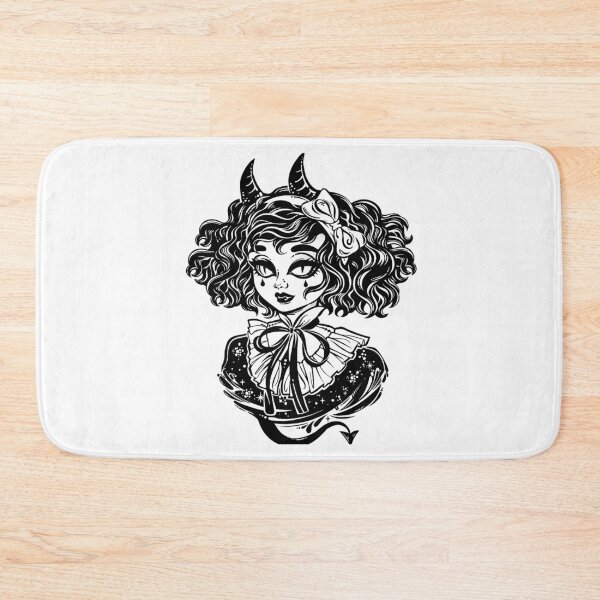 Item preview, Gothic Victorian demonic girl head portrait with imp horns and curly hair and strange eyes designed and sold by ExocetMerch.