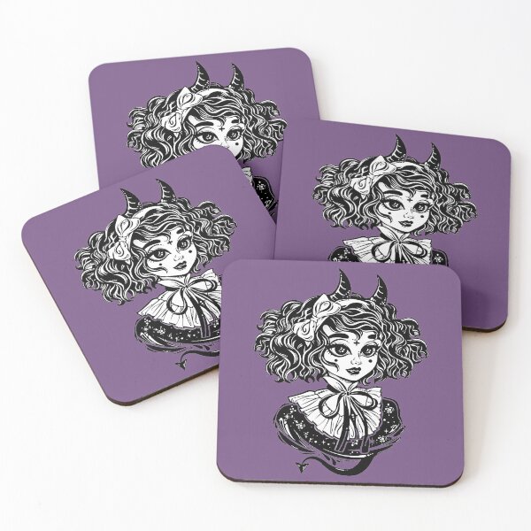 Item preview, Gothic Victorian demonic girl head portrait with imp horns and curly hair and strange eyes designed and sold by ExocetMerch.