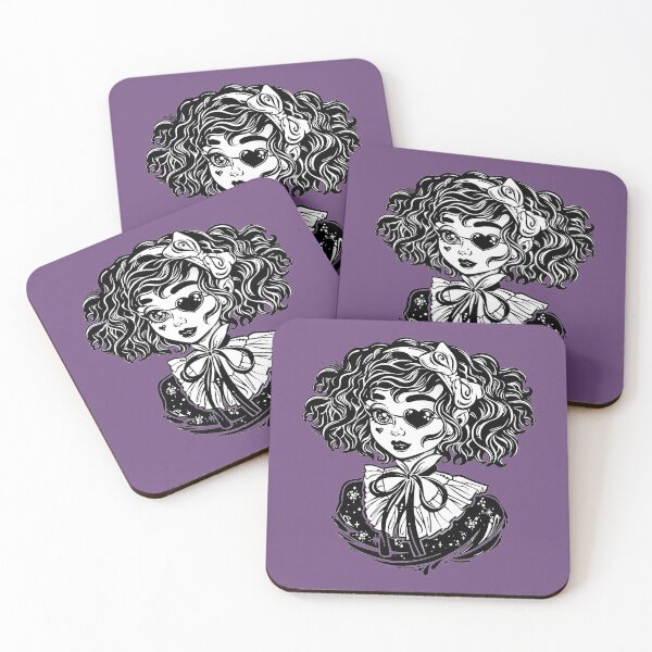 Item preview, Gothic Victorian kawaii girl head portrait with heart shaped eye patch and curly hair designed and sold by ExocetMerch.