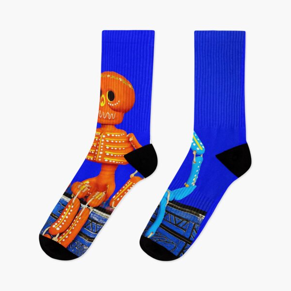 Item preview, Two Sugar Skull Skeletons on Blue Background designed and sold by Rivercoatl.