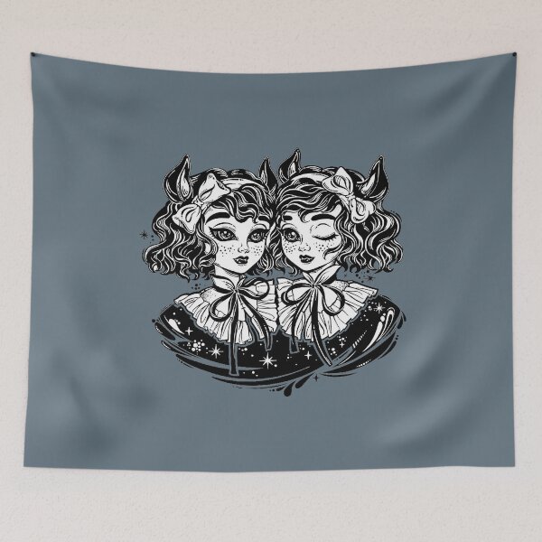 Item preview, Gothic Victorian twin witch demon vampire girls heads portrait designed and sold by ExocetMerch.