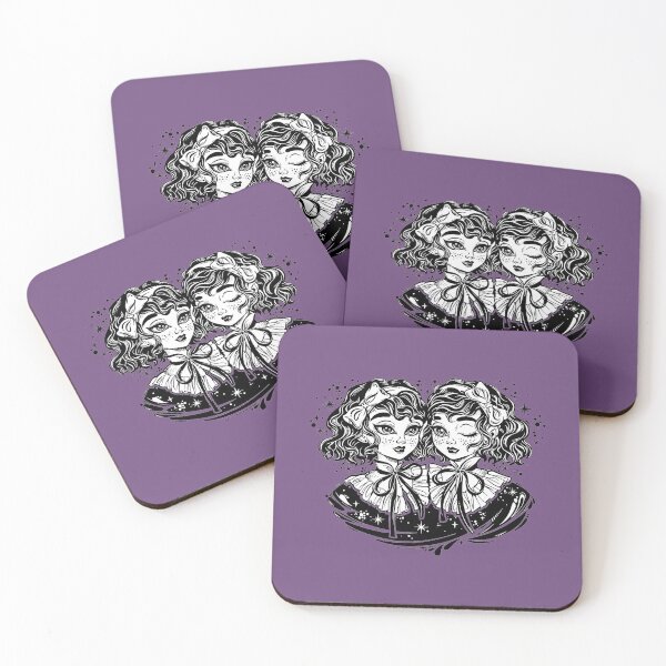Item preview, Gothic Victorian twin witch girls heads portrait with curly hair designed and sold by ExocetMerch.