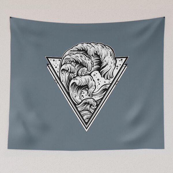 Item preview, Hand drawn water waves in the night stormy sea triangle art drawing designed and sold by ExocetMerch.
