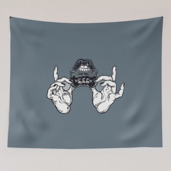 Item preview, Human hands showing hidden lip tattoo. Satanic Antichrist number 666, mystic lips and mouth with teeth designed and sold by ExocetMerch.