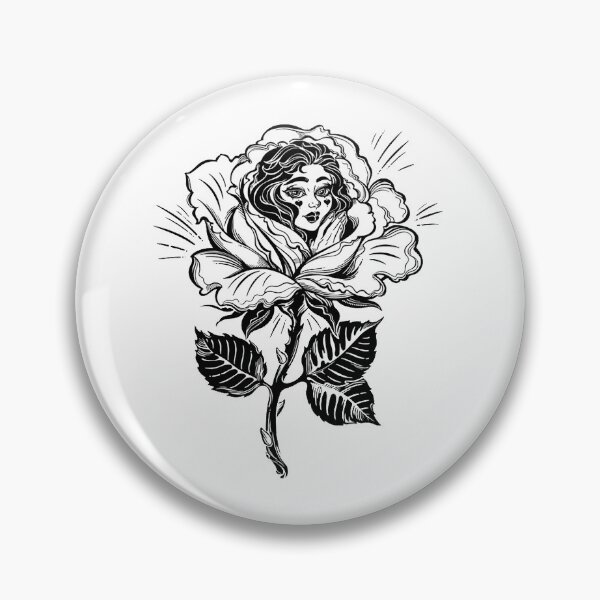 Item preview, Magic surreal fairy girl in a rose blossom in full bloom in flash tattoo style designed and sold by ExocetMerch.