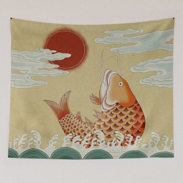 Item preview, Sun, Sea and Jumping carp Type D: Minhwa-Korean traditional/folk art designed and sold by minsillust.