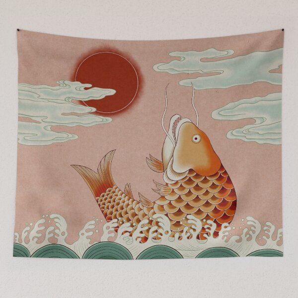 Item preview, Sun, Sea and Jumping carp Type F: Minhwa-Korean traditional/folk art designed and sold by minsillust.