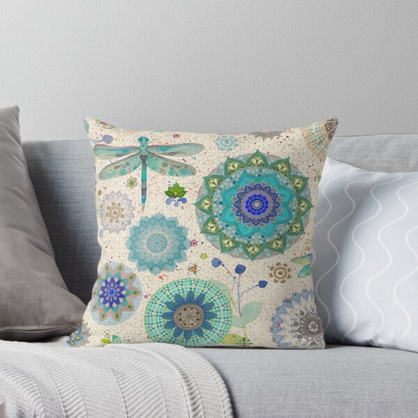 Boho Dragonfly Mandalas Throw Pillow