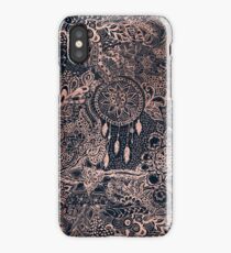 Modern rose gold blue dreamcatcher floral pattern iPhone Case