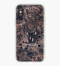 Modern rose gold blue dreamcatcher floral pattern iPhone Case