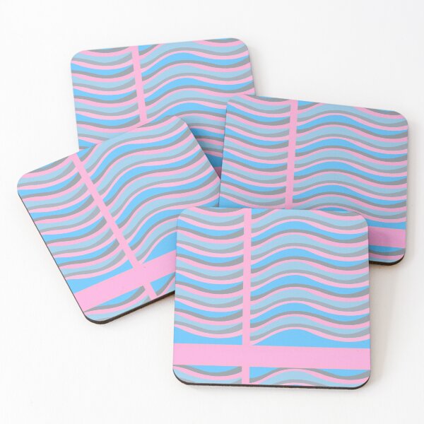 Item preview, Pattern of waves of blue pink and grey with thick pink border  designed and sold by AnnaBBS.