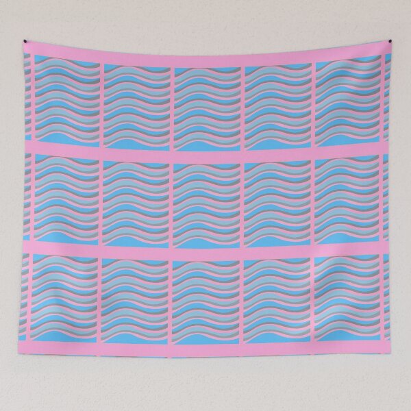 Item preview, Pattern of waves of blue pink and grey with thick pink border  designed and sold by AnnaBBS.