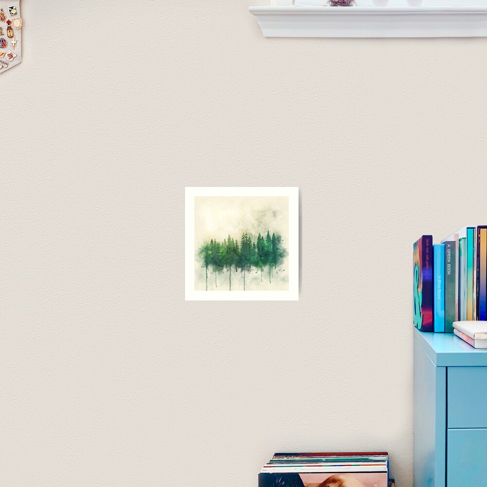 green forest watercolor painting Art Print