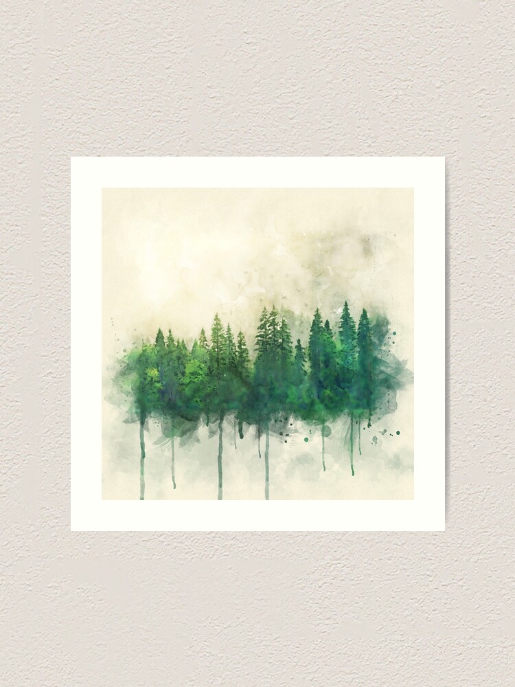Alternate view of green forest watercolor painting Art Print